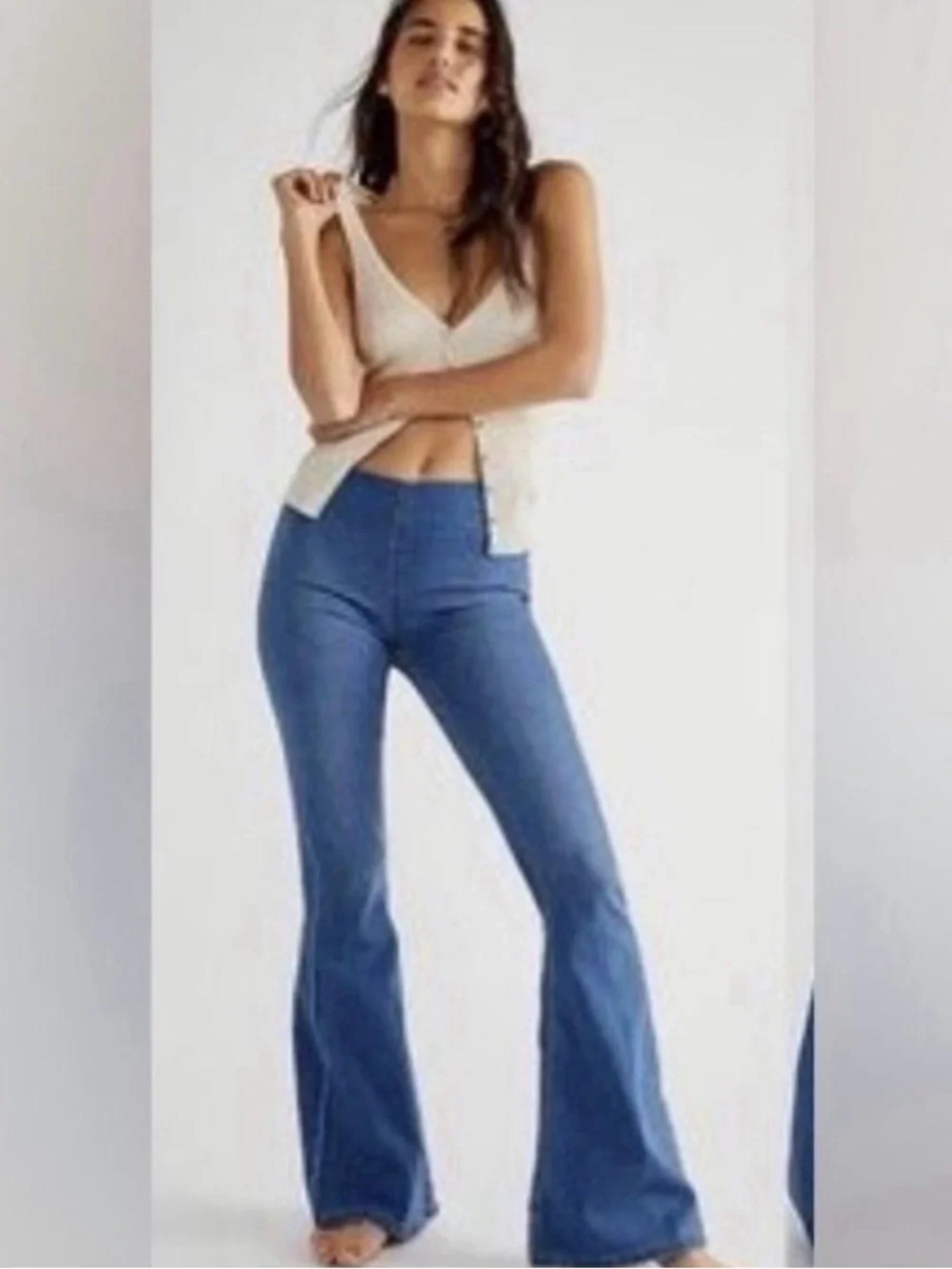 Free People Penny Pull On Flare Dark Denim Jeans 30‎